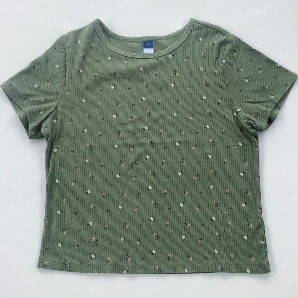 Old Navy Green Ribbed Floral Top
